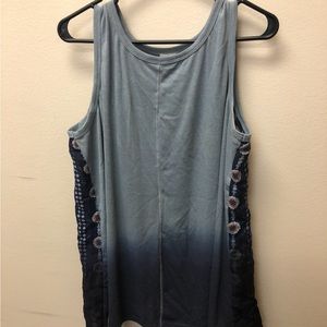 “Can’t get over you” navy dyed front, floral print back tank top